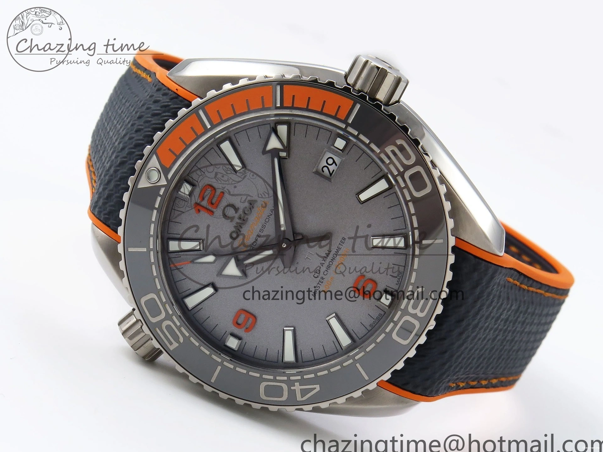 0415 Comfortable Planet Ocean 43.5mm SS VSF 1:1 Best Edition Black Orange Bezel Gray Dial on Nylon Strap A8900 Super Clone V 7730